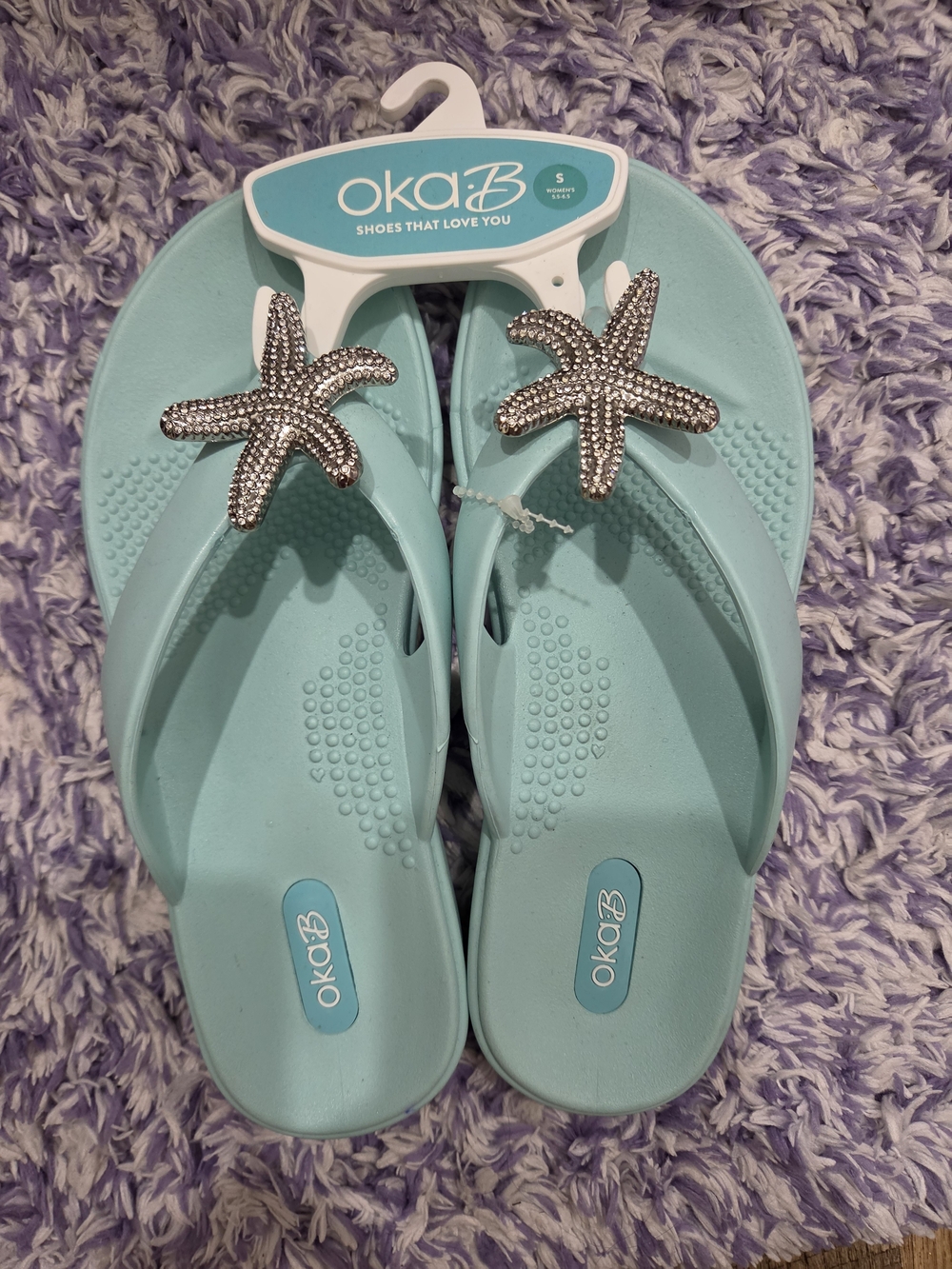 OKA b. Mint Flip Flop Sandals with Crystal Starfish
